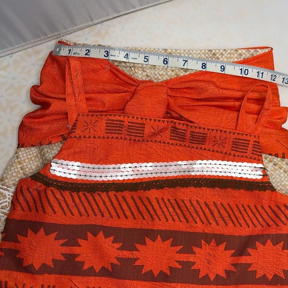 Disney Store Moana Costume Girls 9/10 Two Piece Dress Up Outfit Orange Tan